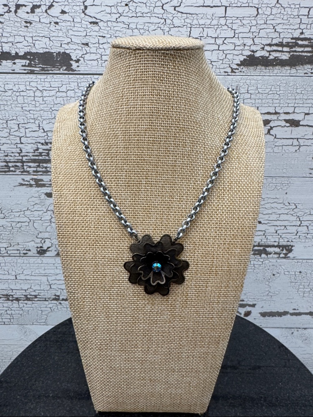 Sabika Mixed Metals Romantic Current Flower Blue Vitrial Light Pendant Necklace